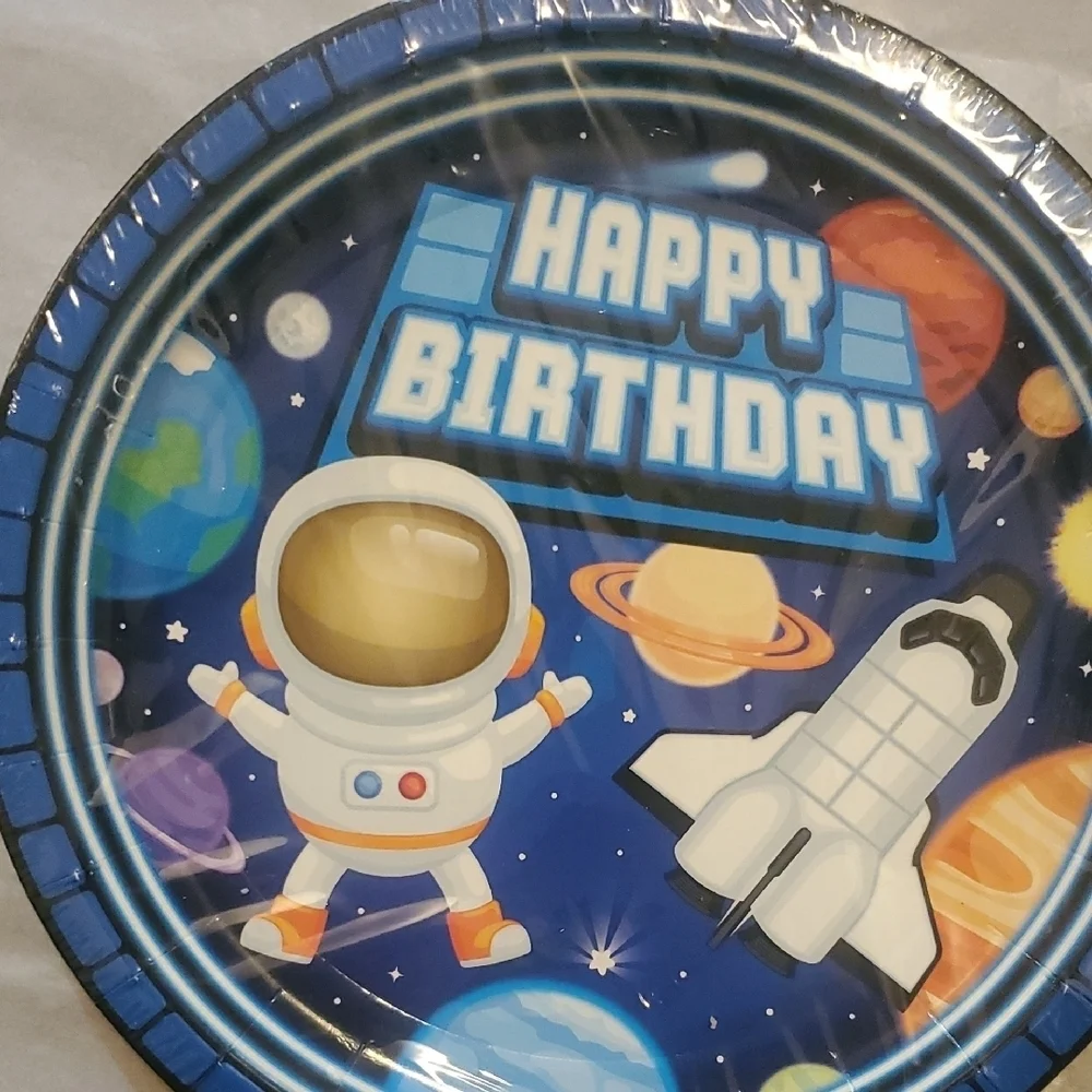 Blue Space-Themed Disposable Tableware Set